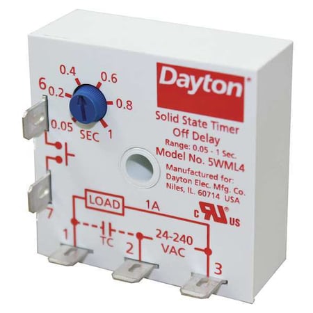 Single Function Encapsulated Timing Relay, Square, Off Delay, 1 Functions 24V AC, SPST-NO MPN:5WML4