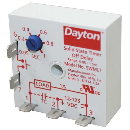 Single Function Encapsulated Timing Relay, Square, Off Delay, 1 Functions 125V DC, SPST-NO MPN:5WML7