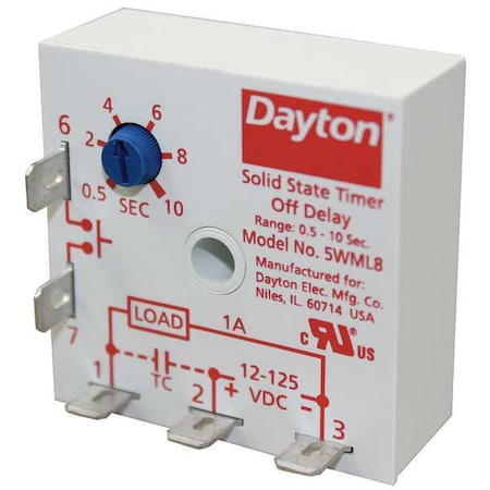 Single Function Encapsulated Timing Relay, Square, Off Delay, 1 Functions 125V DC, SPST-NO MPN:5WML8