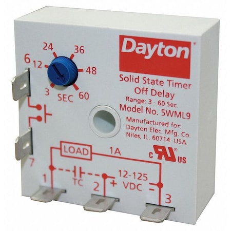 Single Function Encapsulated Timing Relay, Square, Off Delay, 1 Functions 125V DC, SPST-NO MPN:5WML9