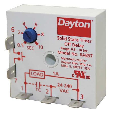 Single Function Encapsulated Timing Relay, Square, Off Delay, 1 Functions 240V AC, SPST-NO MPN:6A857