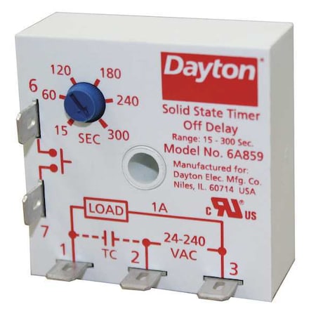 Single Function Encapsulated Timing Relay, Square, Off Delay, 1 Functions 240V AC, SPST-NO MPN:6A859