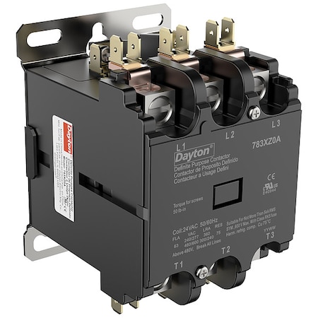 Definite Purpose Magnetic Contactor, 24V AC, 3 P, Non-Reversing, 3 Phase, Box Lug MPN:783XZ0
