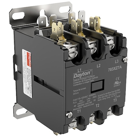 Definite Purpose Magnetic Contactor, 120V AC, 3 P, Non-Reversing, 3 Phase, Box Lug MPN:783XZ7