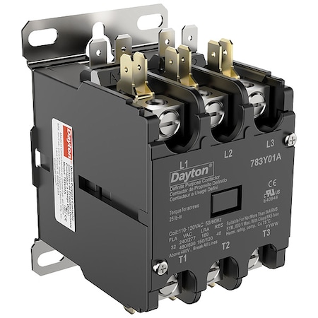 Definite Purpose Magnetic Contactor, 120V AC, 3 P, Non-Reversing, 3 Phase, Box Lug MPN:783Y01