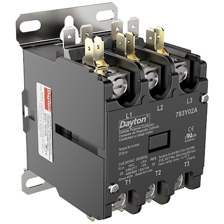 Definite Purpose Magnetic Contactor, 24V AC, 3 P, Non-Reversing, 3 Phase, Box Lug MPN:783Y02