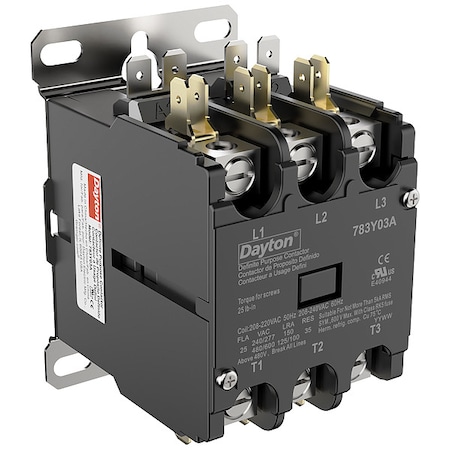 Definite Purpose Magnetic Contactor, 208V-240V AC, 3 P, Non-Reversing, 3 Phase, Box Lug MPN:783Y03