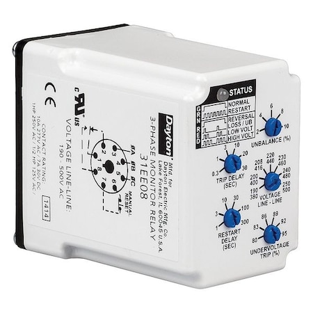 Phase Monitor Relay, 8 Pins, 190-500V AC MPN:PMPU-B18