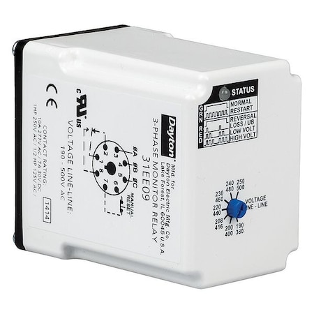 Phase Monitor Relay, 8 Pins, 190-500V AC MPN:PMPU-FA8B18