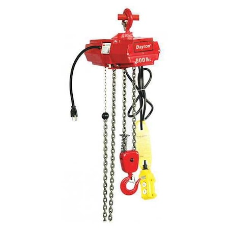 Electric Chain Hoist, 800 lb, 20 ft, Hook Mounted - No Trolley, 115V AC, Red MPN:2GTD5