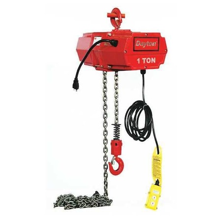 Electric Chain Hoist, 2, 000 lb, 20 ft, Hook Mounted - No Trolley, 115V AC, Red MPN:2GXH5