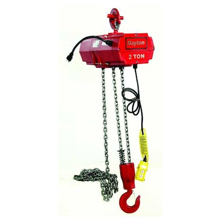 Electric Chain Hoist, 4, 000 lb, 15 ft, Hook Mounted - No Trolley, 115V AC, Red MPN:2GXH7