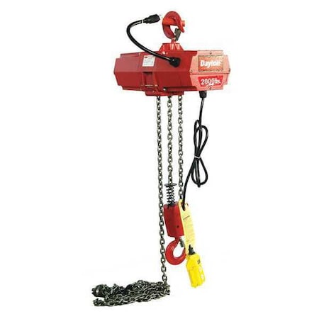 Electric Chain Hoist, 2, 000 lb, 10 ft, Hook Mounted - No Trolley, 115V AC, Red MPN:2XY33