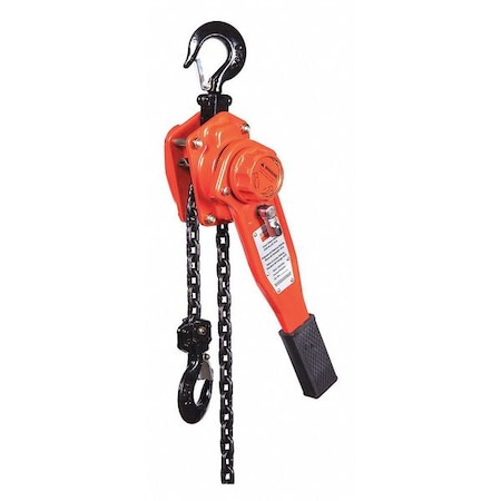 Lever Chain Hoist, 1, 500 lb Load Capacity, 15 ft Hoist Lift, 29/32 in Hook Opening MPN:49CX78