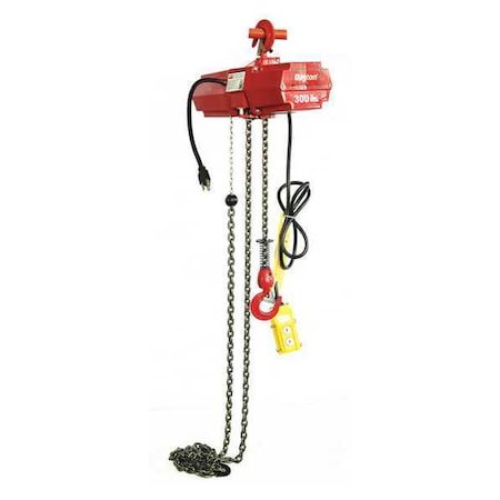 Electric Chain Hoist, 300 lb, 10 ft, Hook Mounted - No Trolley, 115V AC, Red MPN:4GU70