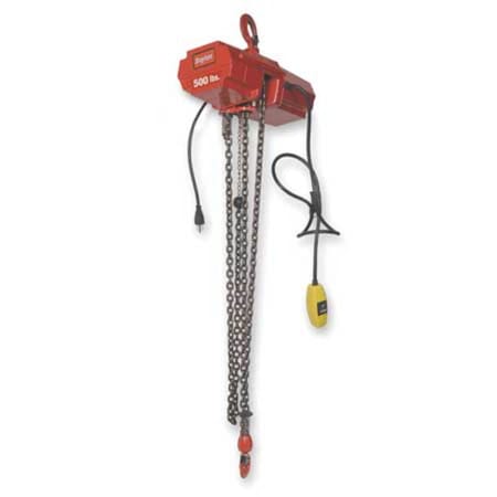 Electric Chain Hoist, 800 lb, 10 ft, Hook Mounted - No Trolley, 115V AC, Red MPN:4ZY98