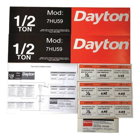 Jib Crane Label Kit, For Use With 7HU59 MPN:28CH78