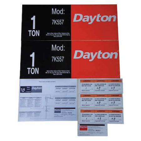 Jib Crane Label Kit, For Use With 7K557 MPN:28CH91