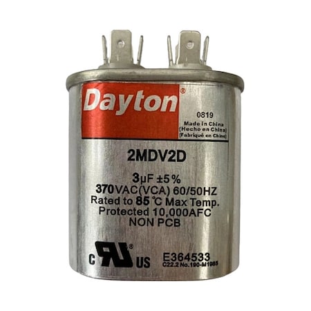 Run Capacitor, 3 MFD, 370V, Oval MPN:2MDV2