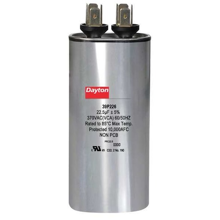 Motor Run Capacitor, 22.5 MFD, 3-5/8 In. H MPN:39P226