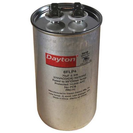 Motor Run Capacitor, 70 MFD, 370V, Round MPN:6FLP4
