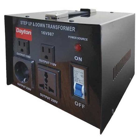 Step Up/Step Down Voltage Converter, 110V AC to 220V AC, 220V AC to 110V AC, 1.5kVA, 50/60 Hz MPN:16V987