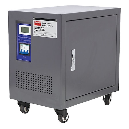 Step Up/Step Down Voltage Converter, 230V AC to 115V AC, 3000VA, 60 Hz, Portable, Steel MPN:467L76