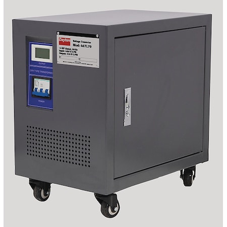Step Up/Step Down Voltage Converter, 460V AC to 230V AC, 10, 000VA, 60 Hz, Portable, Steel MPN:467L79
