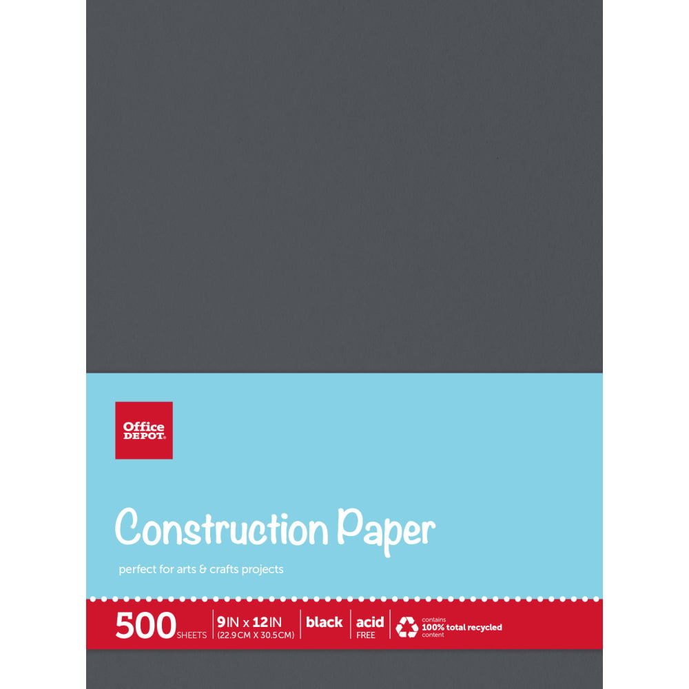 Office Depot Brand Construction Paper, 9in x 12in, 100% Recycled, Black, Pack Of 500 Sheets (Min Order Qty 3) MPN:SI/1018C