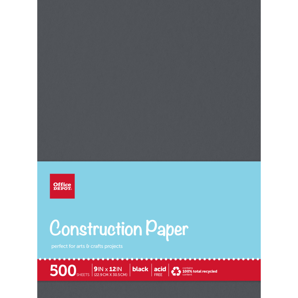 Office Depot Brand Construction Paper, 9in x 12in, 100% Recycled, Black, Pack Of 500 Sheets MPN:SI/1018C