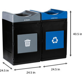 Commercial Zone® Avante 2-Stream Standard Open Top Recycling Can 55 Gal. Cap. Black/Gray/Blue 787201MSA