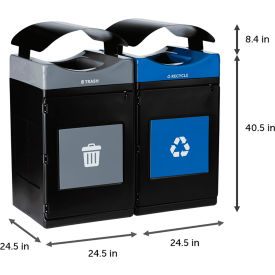 Commercial Zone® Avante 2-Stream Standard Canopy Top Recycling Can 55 Gal Cap Black/Gray/Blue 787202MSA