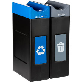Commercial Zone® Avante 2-Stream Narrow Open Top Recycling Can 30 Gal. Cap. Black/Gray/Blue 787205MSA