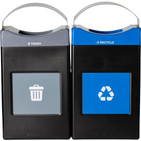 Commercial Zone® Avante 2-Stream Shallow Canopy Top Recycling Can 30 Gal. Cap Black/Gray/Blue 787208MSA