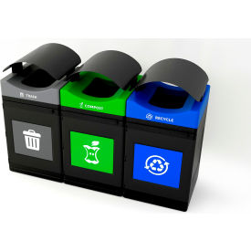 Commercial Zone® Avante 3-Stream Standard Canopy Top Recycling Can 55 Gal Cap Gray/Blue/Green 787302MSA
