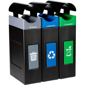 Commercial Zone® Avante 3-Stream Narrow Canopy Top Recycling Can 30 Gal. Cap. Gray/Blue/Green 787306MSA