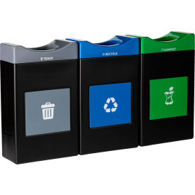 Commercial Zone® Avante 3-Stream Shallow Open Top Recycling Can 30 Gal. Cap. Gray/Blue/Green 787307MSA