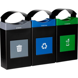 Commercial Zone® Avante 3-Stream Shallow Canopy Top Recycling Can 30 Gal. Cap Gray/Blue/Green 787308MSA