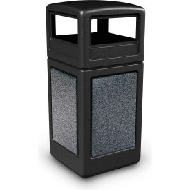 PolyTec™ Square Waste Container w/Dome Lid Black w/Pepperstone Stone Panels 42-Gallon 72041399