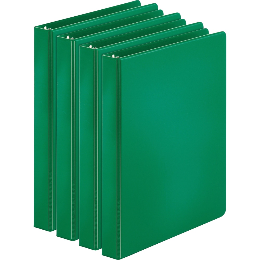 Business Source Basic Round Ring Binders, 1in Ring, 8 1/2in x 11in, Green, Pack Of 4 MPN:28556BD