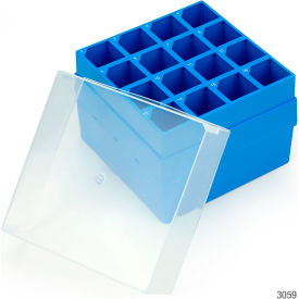 Storage Box With Lid For 50mL Centrifuge Tubes 16 Place (4X4) Blue Base And Clear Lid 4/Pack 3059