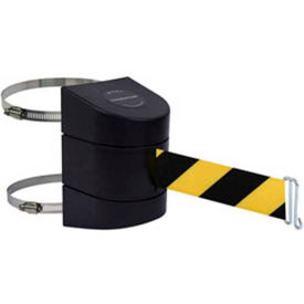 Tensabarrier®Warehouse Retractable Belt Barrier 24' Blk/Ylw Belt Clamp Mount Black Case 897-24-C-33-NO-D4X-A