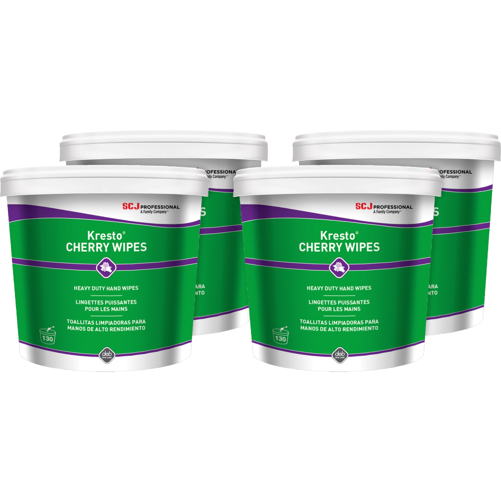 SC Johnson Kresto Heavy-Duty XL Hand Wipes - Cherry - 10in Width x 12in Length - White, Red - Polypropylene - 130/Bucket - 4 / Carton MPN:KCW130WCT