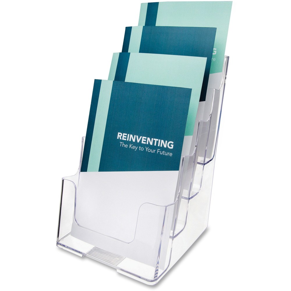 Deflecto 4-Compartment Booklet Holder, 10inH x 6 13/16inW x 6 5/16inD, Clear (Min Order Qty 2) MPN:77901