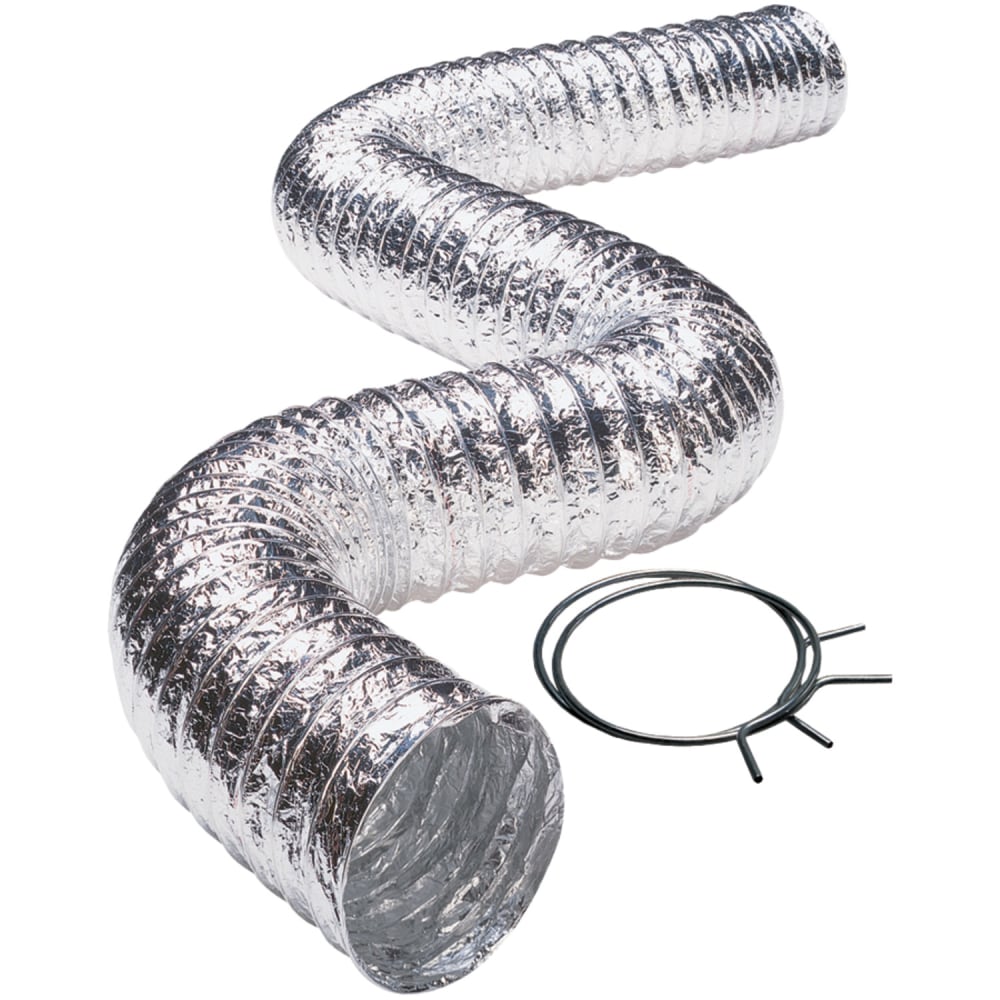 Deflecto 3-Ply 4in x 5ft Class 1 Flexible Aluminum Duct With Spring Clamps, Silver, FLXC0405 MPN:FLXC0405