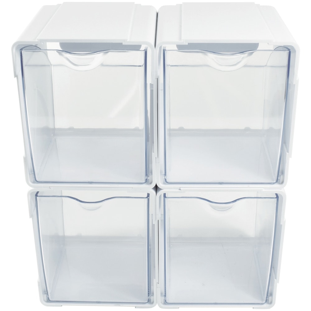 Deflecto Interlocking Tilt Bins, 5-1/2inH x 4-3/4inW x 4-7/8inD, Clear/White, Pack Of 4 Bins MPN:421103CR