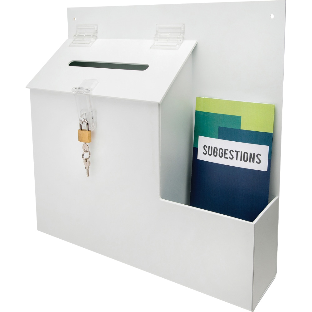 Deflecto Suggestion Storage Box With Lock, 13in x 13 13/16in x 3 5/8in, White MPN:79803