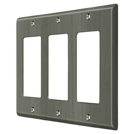 Triple Rocker Switch Plate, Number of Gangs: 3 Solid Brass, Antique Nickel Finish MPN:SWP4740U15A