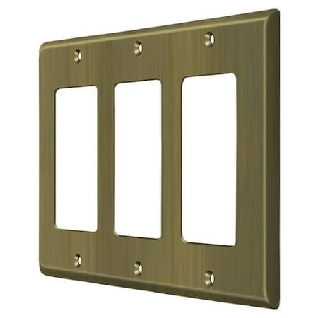 Triple Rocker Switch Plate, Number of Gangs: 3 Solid Brass, Antique Brass Finish MPN:SWP4740U5
