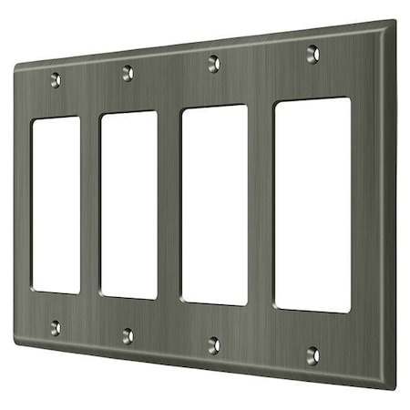 Quadruple Rocker Switch Plate, Number of Gangs: 4 Solid Brass, Antique Nickel Finish MPN:SWP4744U15A